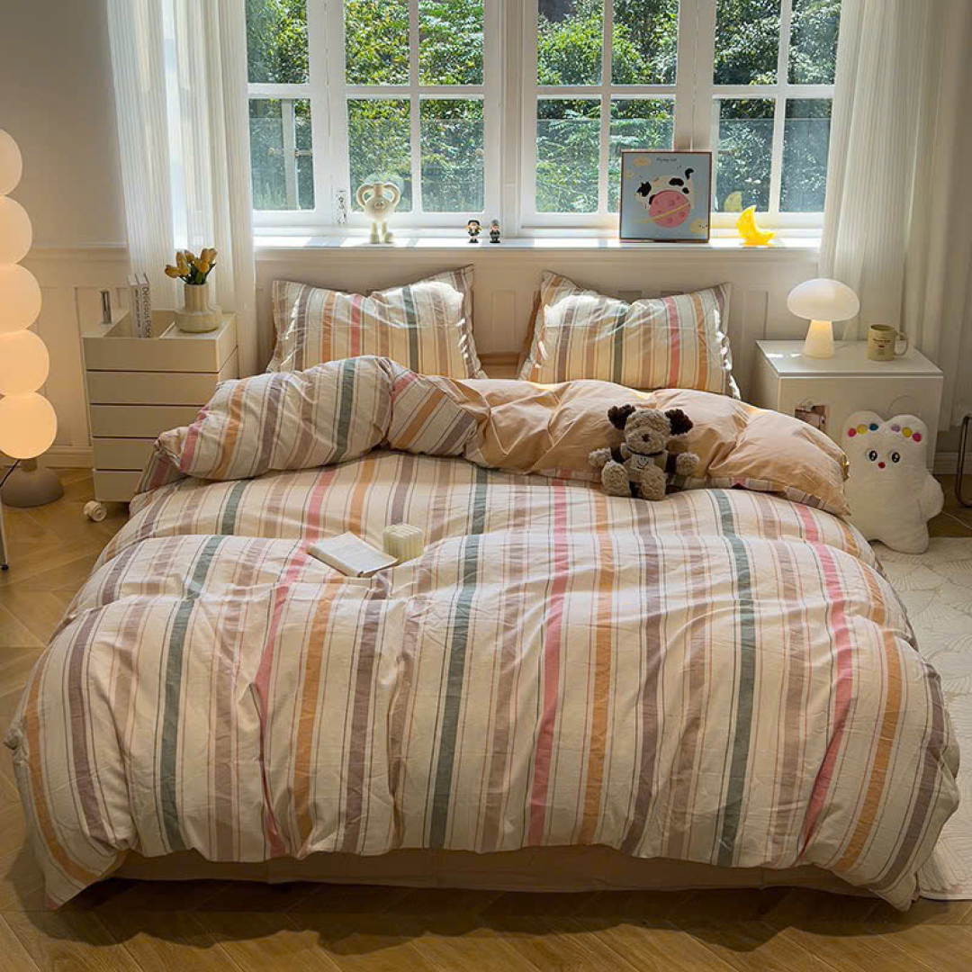 BỘ CHĂN GA GỐI COTTON TICI KẺ HÀN QUỐC